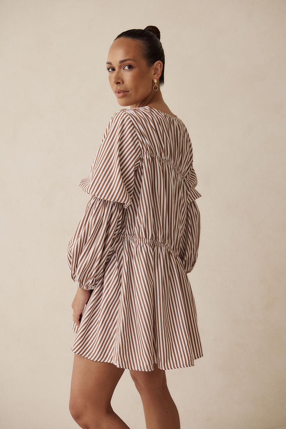Chocolate Tan and White Striped Naloo Maternity Dress by Sabo