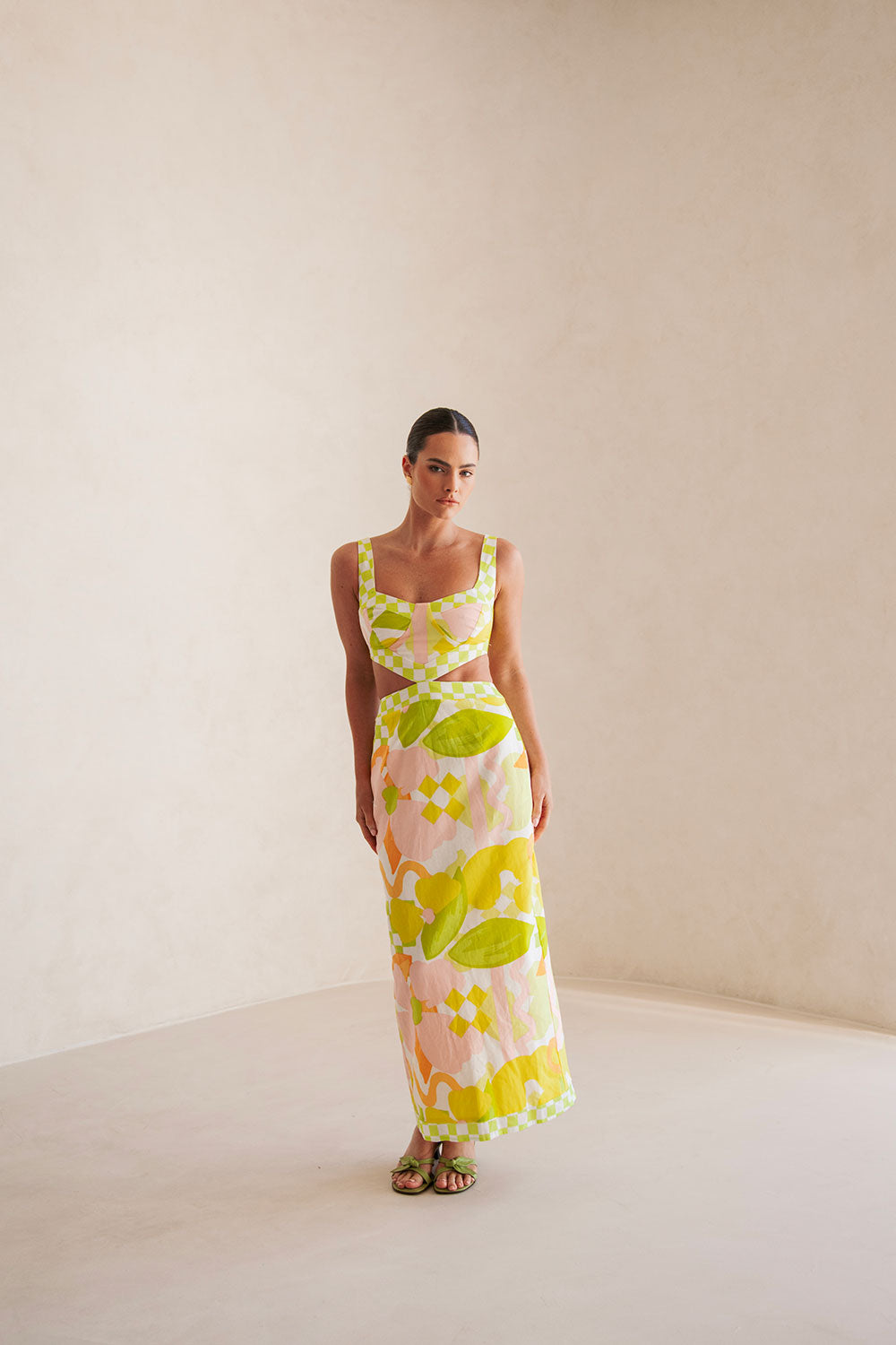 Unique Everett Checker Floral Dress - Sample Piece