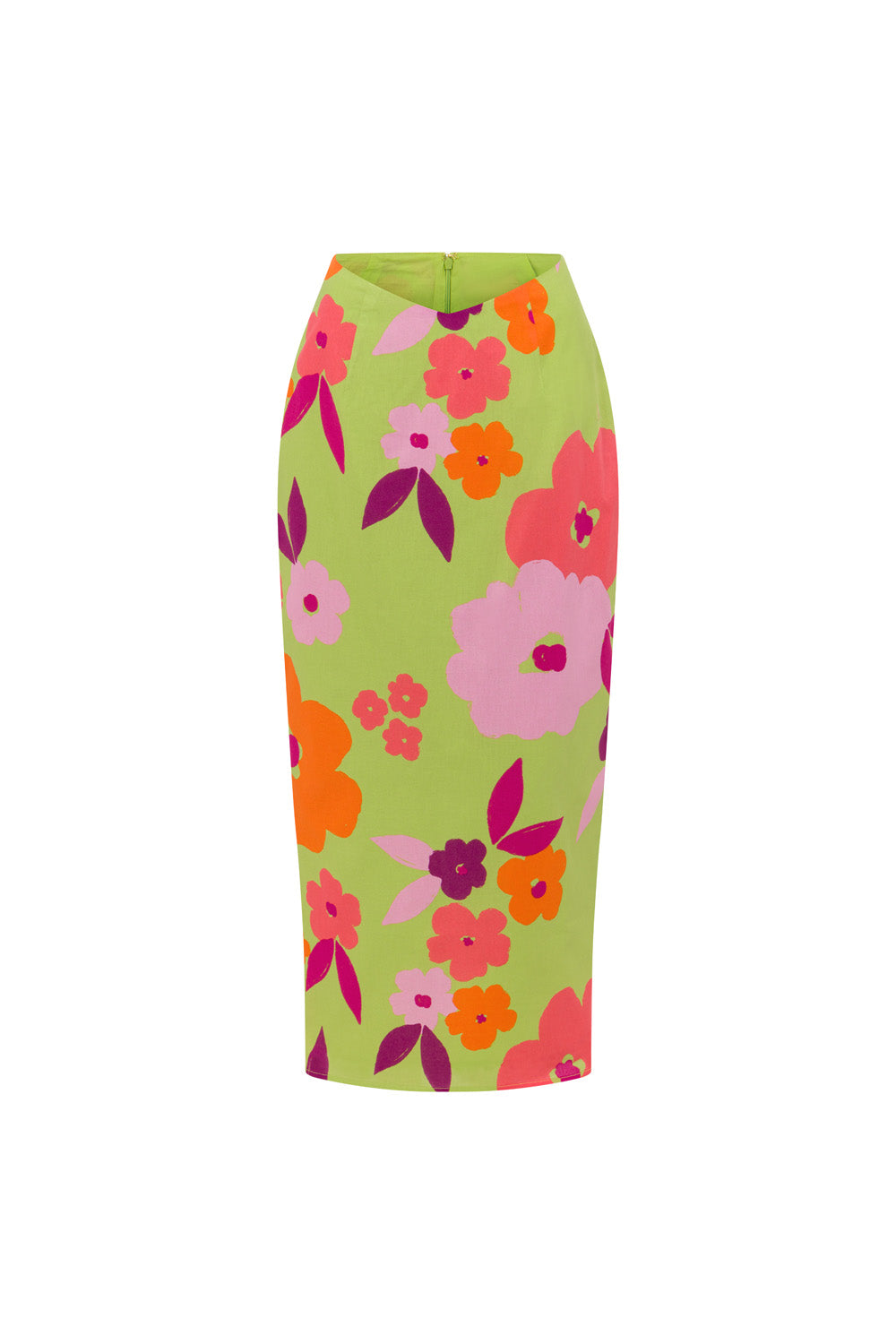 Lime Floral Drea Midi Sample Skirt - Unique Style