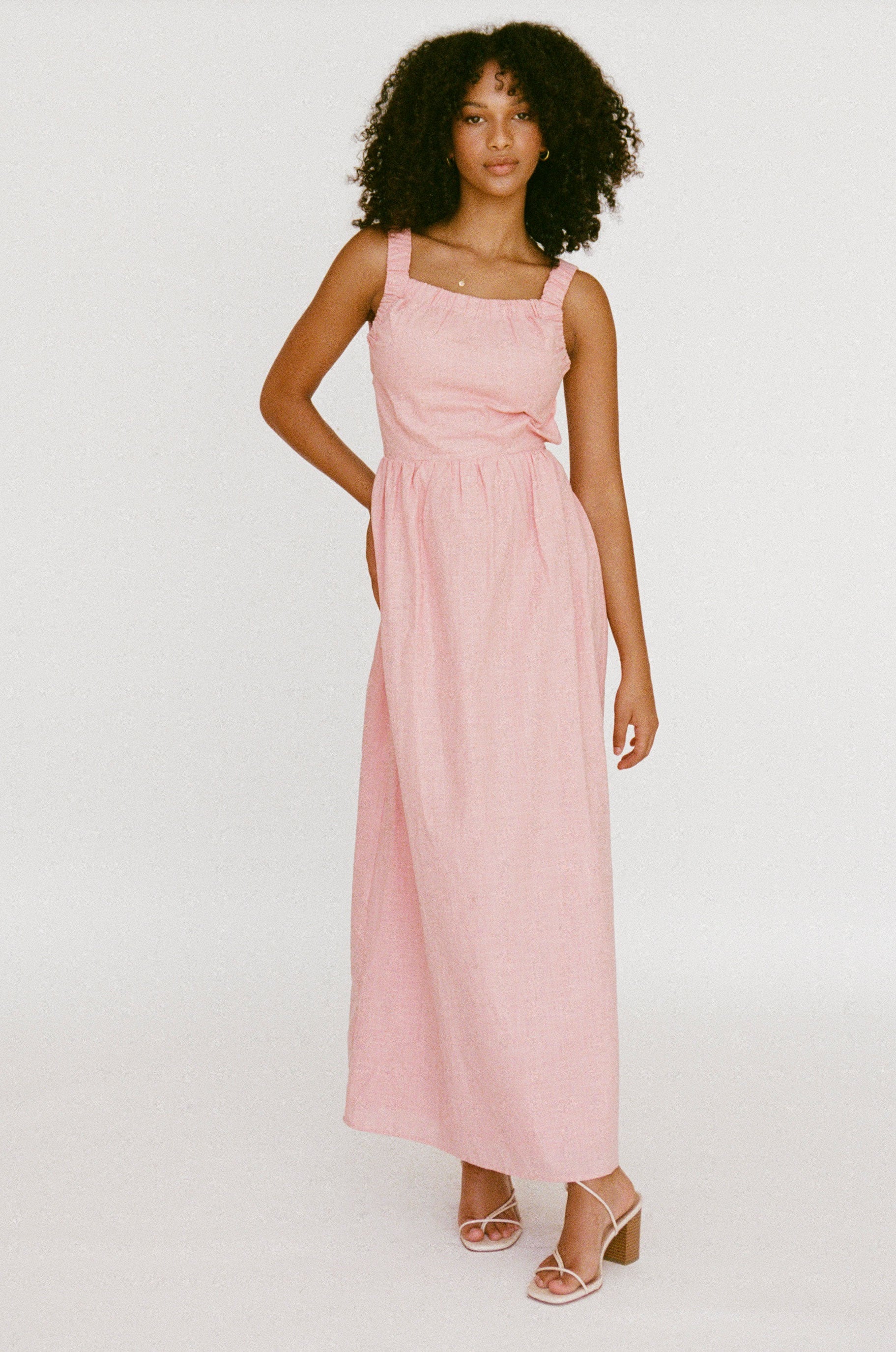 Feminine Pink High - Quality Cotton Backless Midi Dress Named Sondra