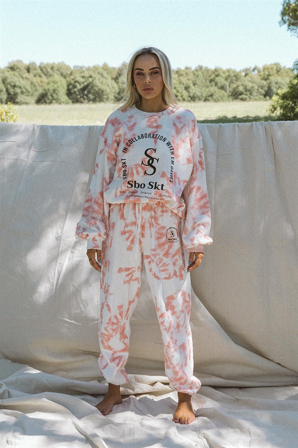 Exclusive Blush Tie Dye 1960 High Waisted Cotton Sweatpants by Sabo x Em Davies