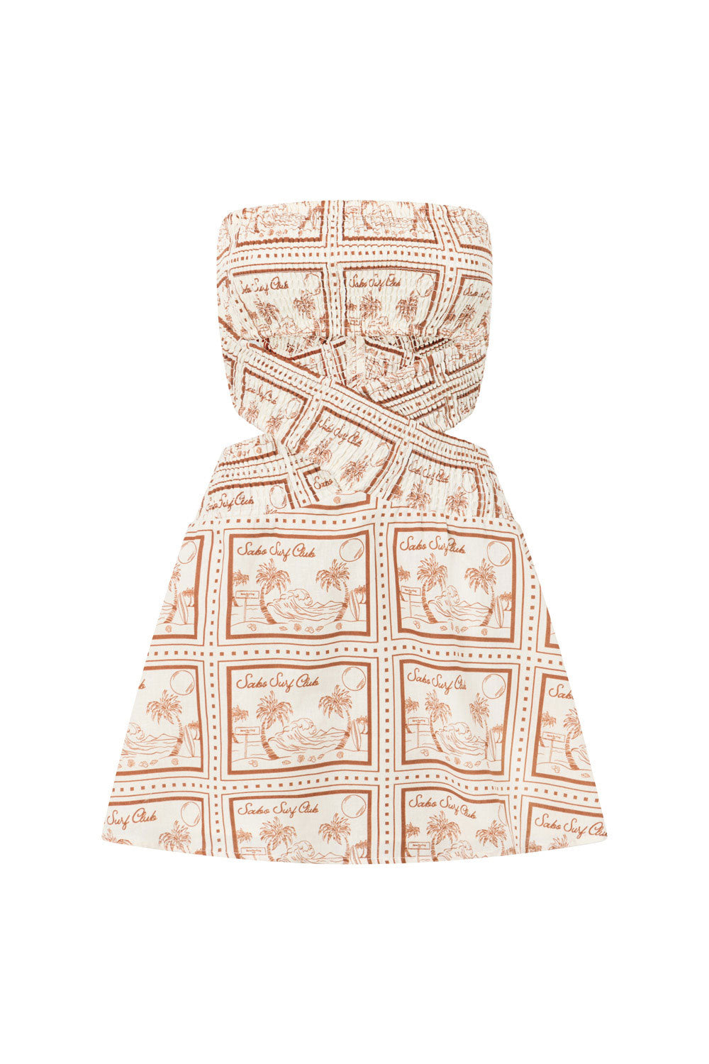 Sabo Postcard Print Kaiana Strapless Cutout Mini Party Dress