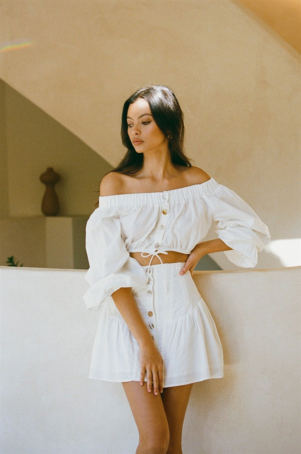 Exclusively Designed Simona Women's Off - white Structured Natural Linen Blend Skirt