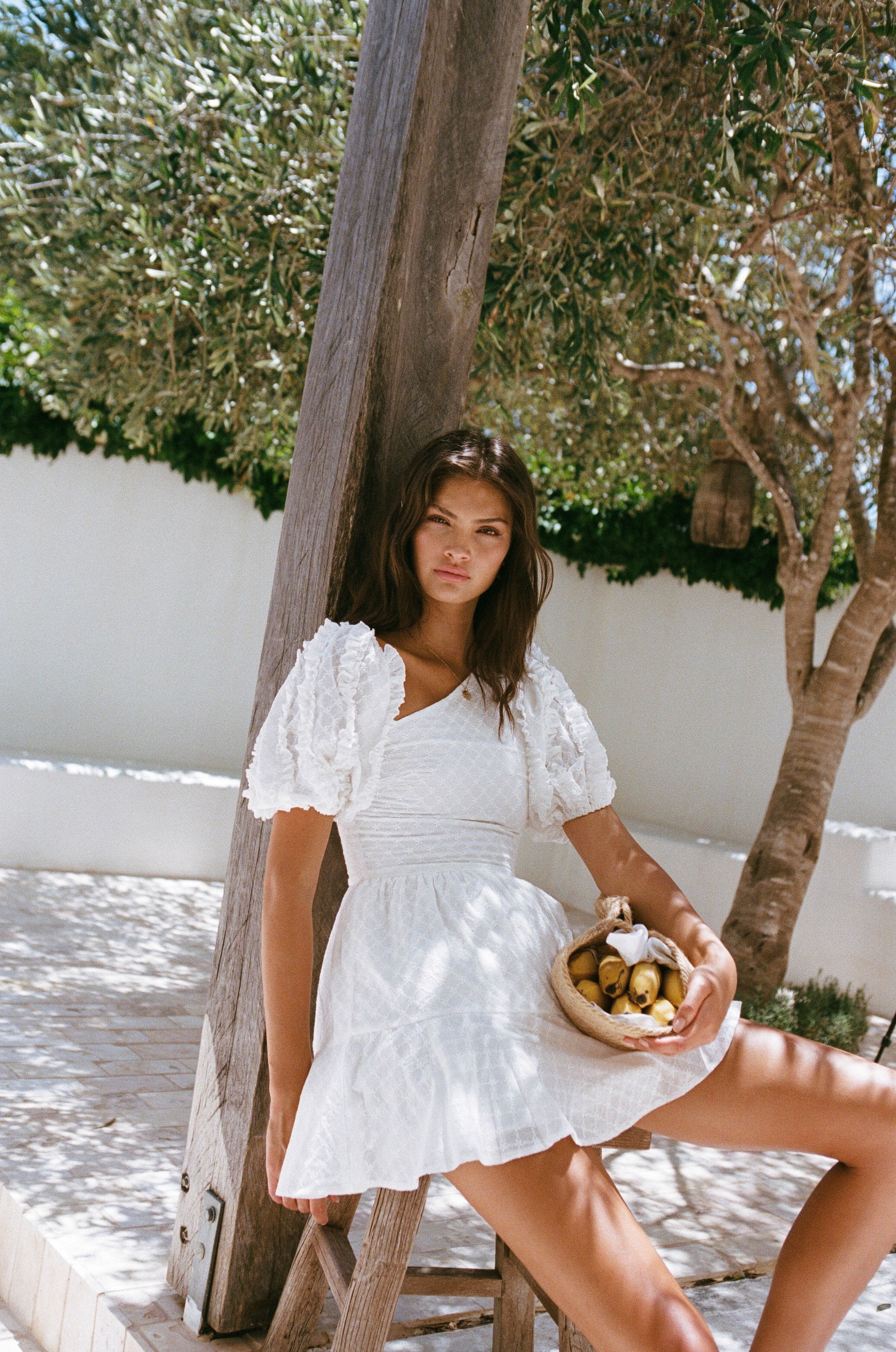 Elegant White Yaz Frill Dress with Puff Sleeves for Special Occasions