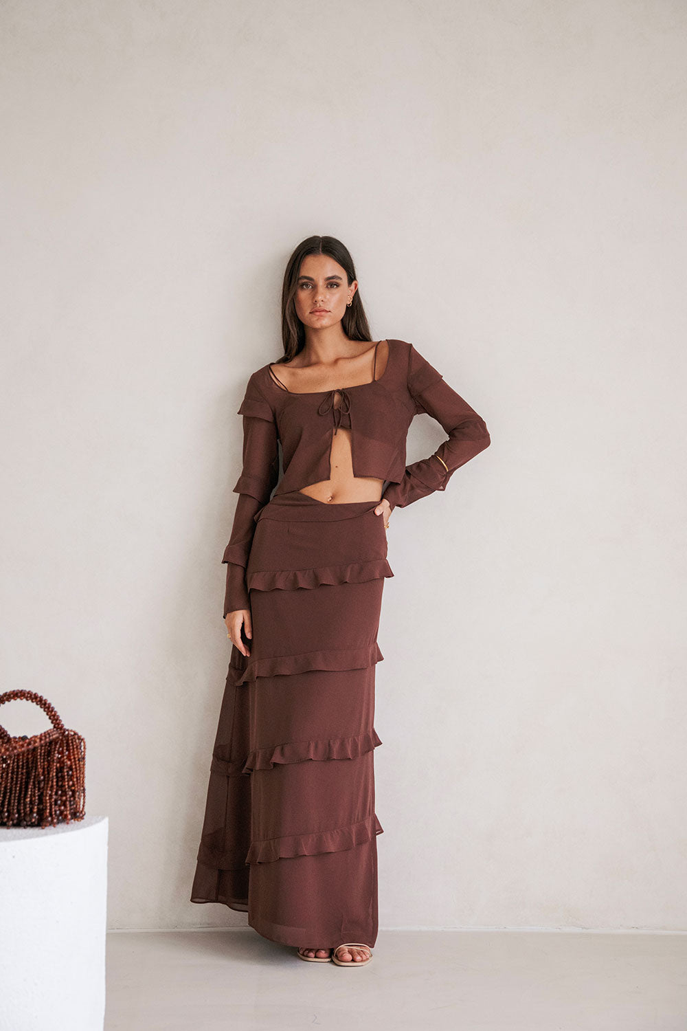 Exclusively Designed Chocolate Brown Sheer Chiffon Alyce Top