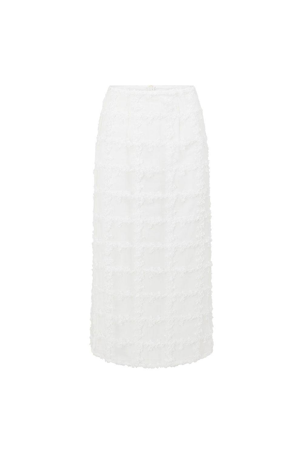 SABO LUXE Bridal-inspired White Ruffle Mesh High Waisted Midi Dame Skirt
