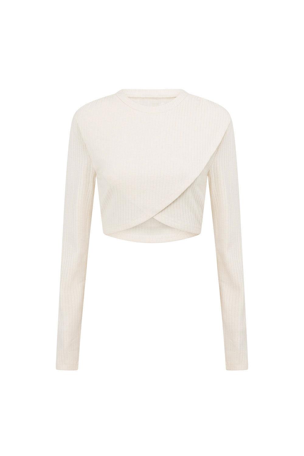 Cream Soft Ribbed Julia Top with Asymmetrical Design