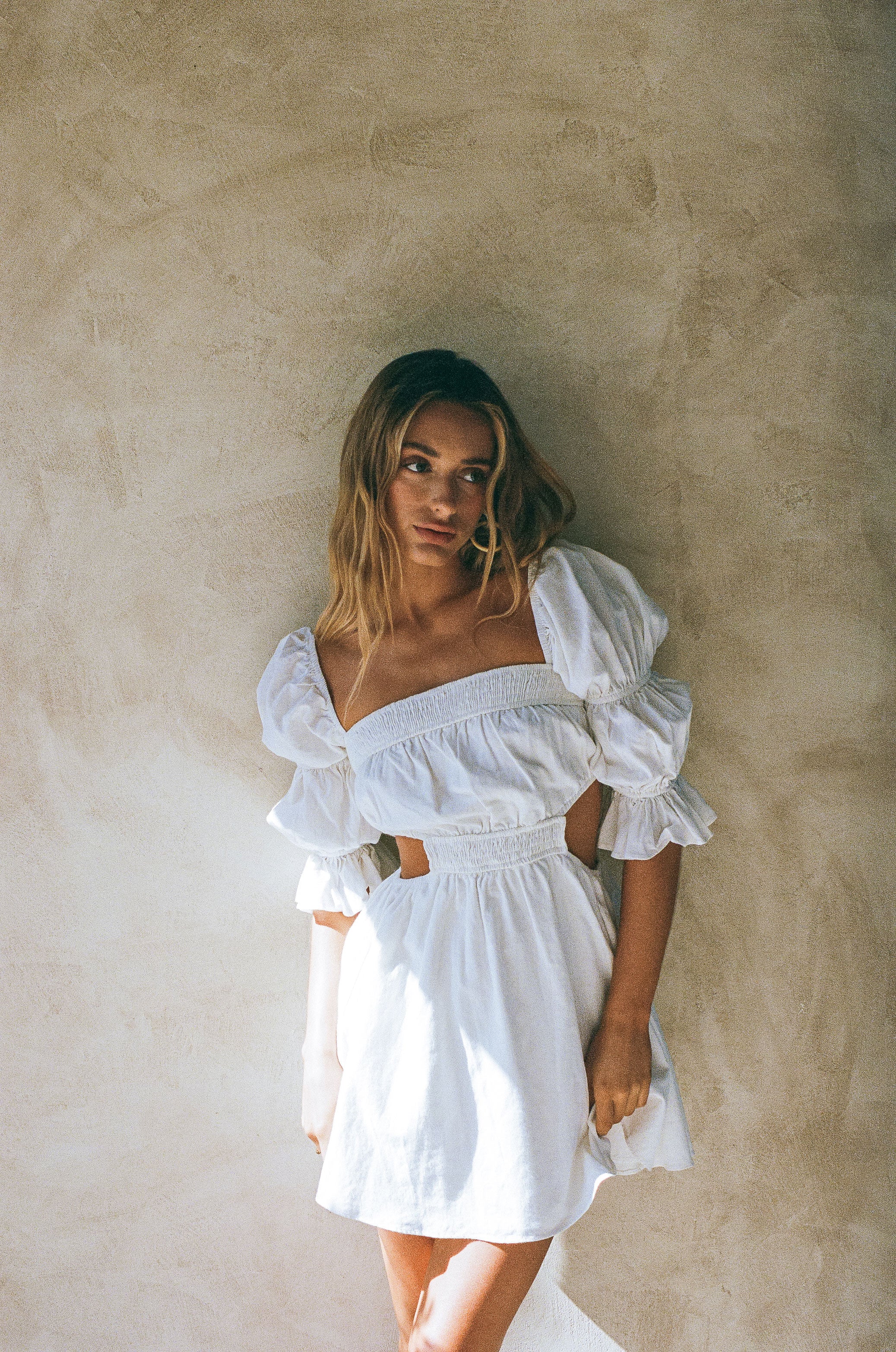 Feminine White Linen-Cotton Blend Vita Dress for Women