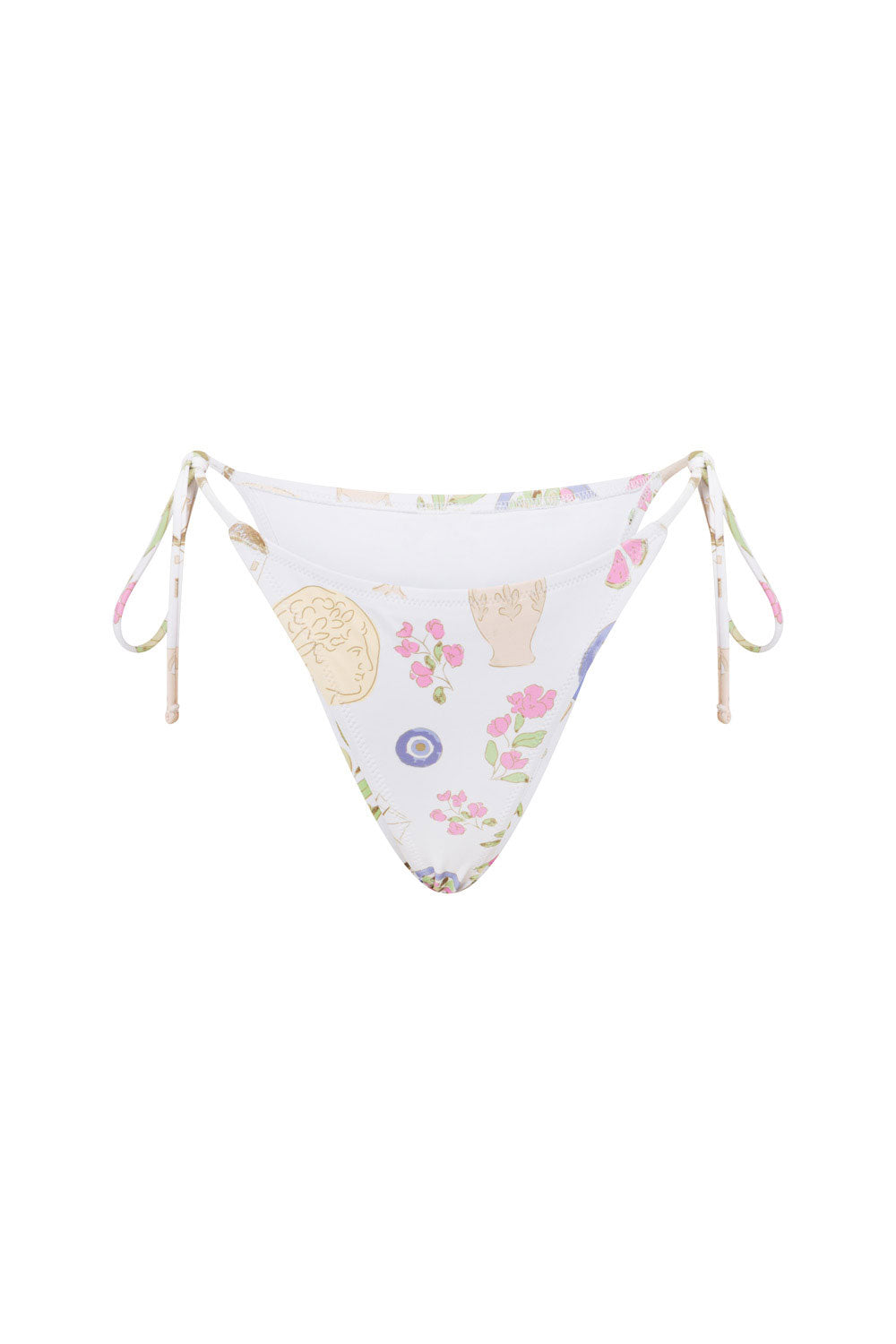 High - quality Stretch Rhodes Tie - side Micro Brazilian Cut Swim Bottom with Greece Print