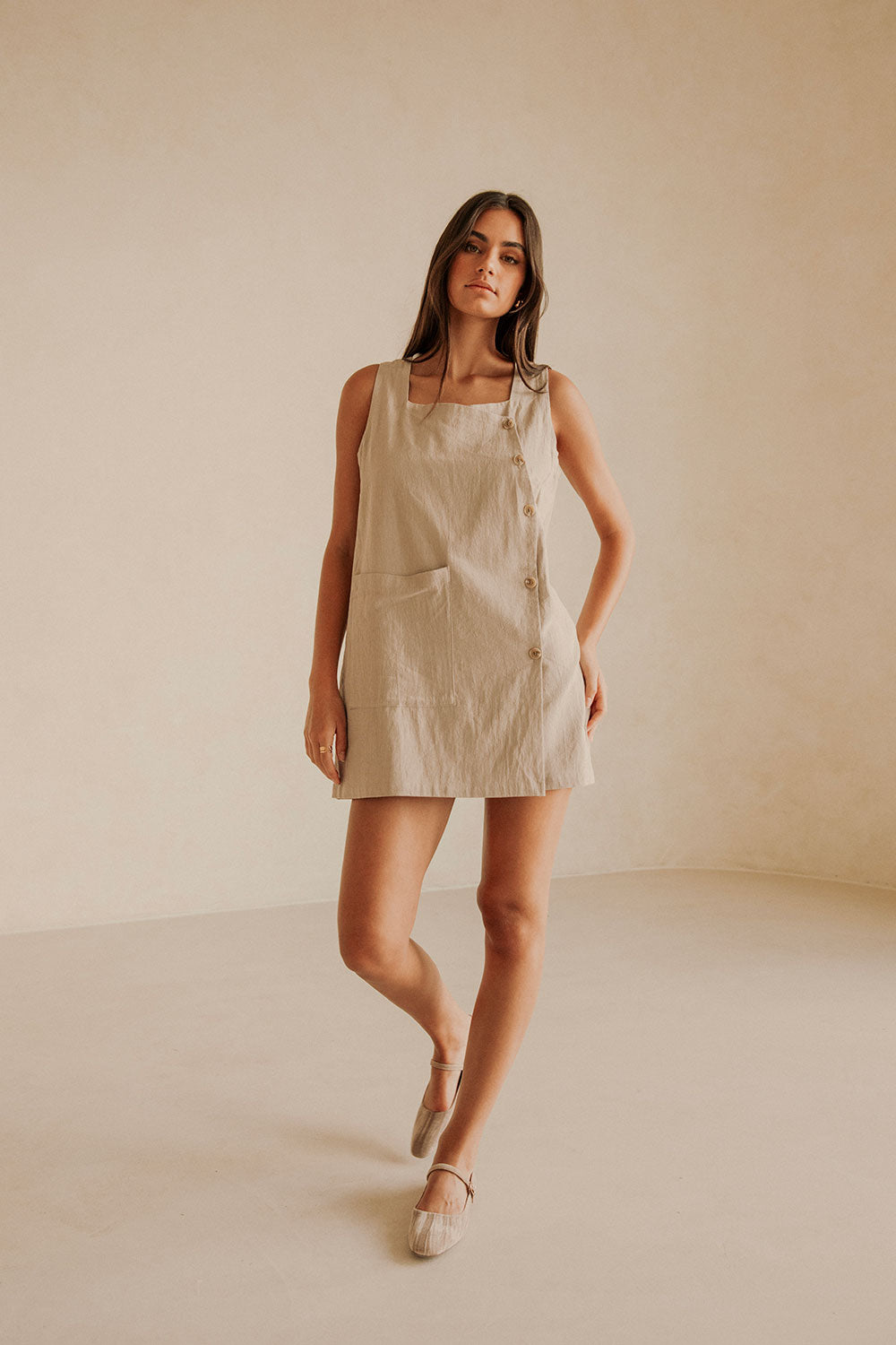 Stone-Hued Natural Cotton Slub Aida Dress for Everyday Wear