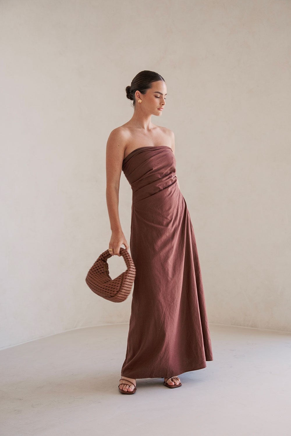 Exquisite Strapless Chocolate Brown Estella Maxi Dress for Events