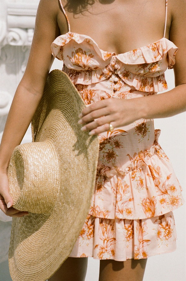 Exquisite Peach Blushing Tulip Print Selma Cami Party Dress